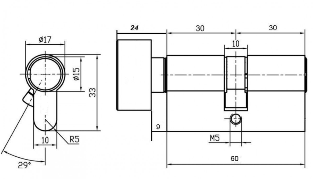 Cilindras su WC (30x30) Morelli, PZ mechanizmui, auksas mm